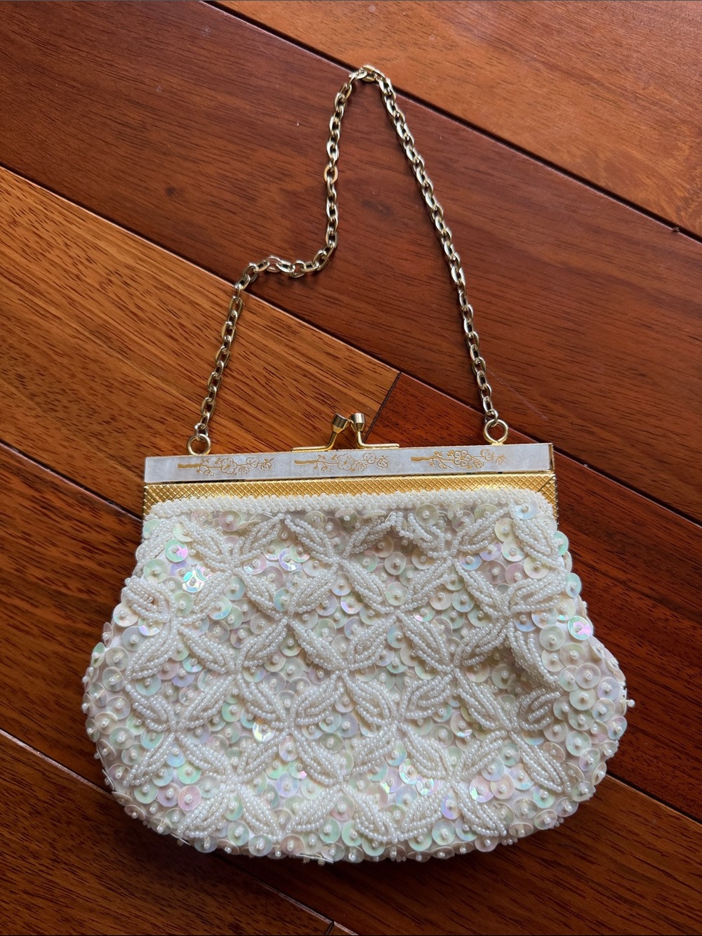 Hong Kong Beaded Sequin Bag Frosted Lucite Frame Bridal Purse Vintage Evening